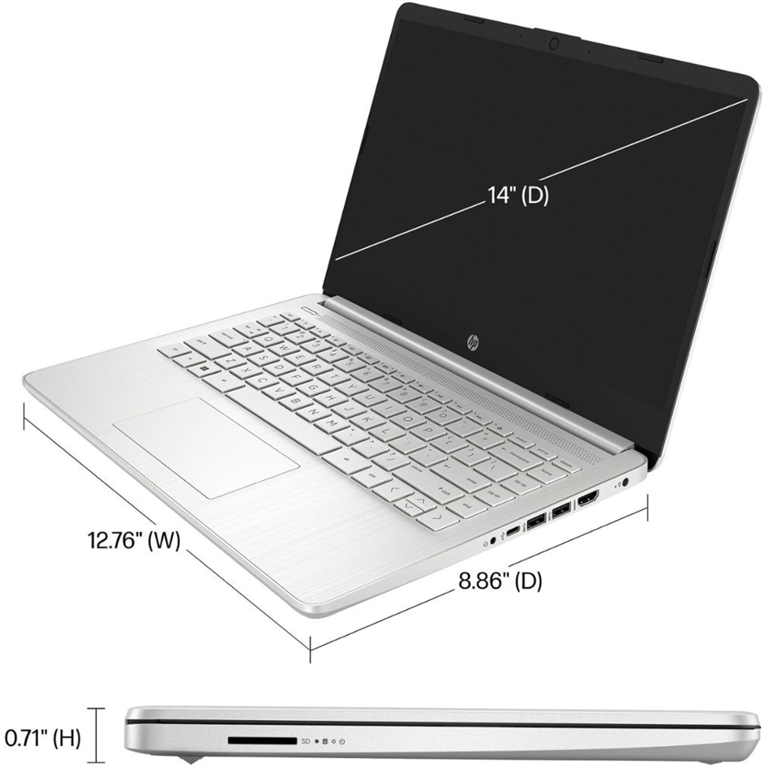 HP 14 Ultrabook • Back to School Limited Edition w/Microsoft 365 • Intel 4-Core CPU • 32GB RAM • 1.6TB Storage (128GB OnBoard w/ 512GB Portable Drive + 1TB OneDrive) • Natural Silver • Win 11