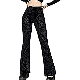 xxxiticat Women's Floral Printed Velvet Flare Pants High Waisted Casual Gothic Steampunk Bell Bottom Legging Trousers