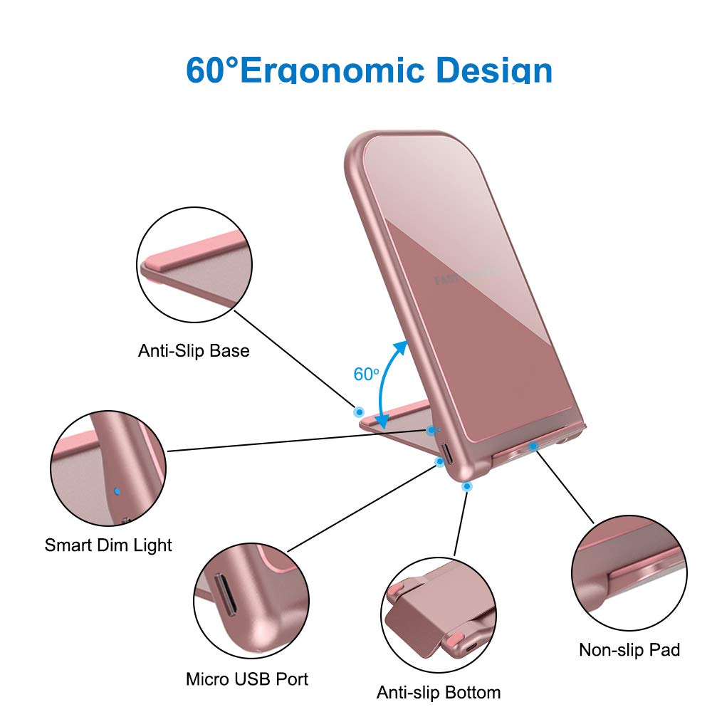 KZY Fast Wireless Charger Stand, QI Certified Wireless Charger Compatible for iPhone X/8/8+,Folding Wireless Stand Charger for Galaxy S9/S9+ S8/S8+ Edge, Rose Golden (with QC 3.0 AC Adapter)