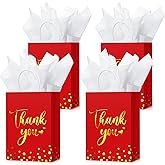 Tinlade 30 Pcs Thank You Gift Bags with Tissue Paper Gold Thank You Wedding Bags with Handle for Graduation Business Shopping Wedding Shower Party Favors(Red)
