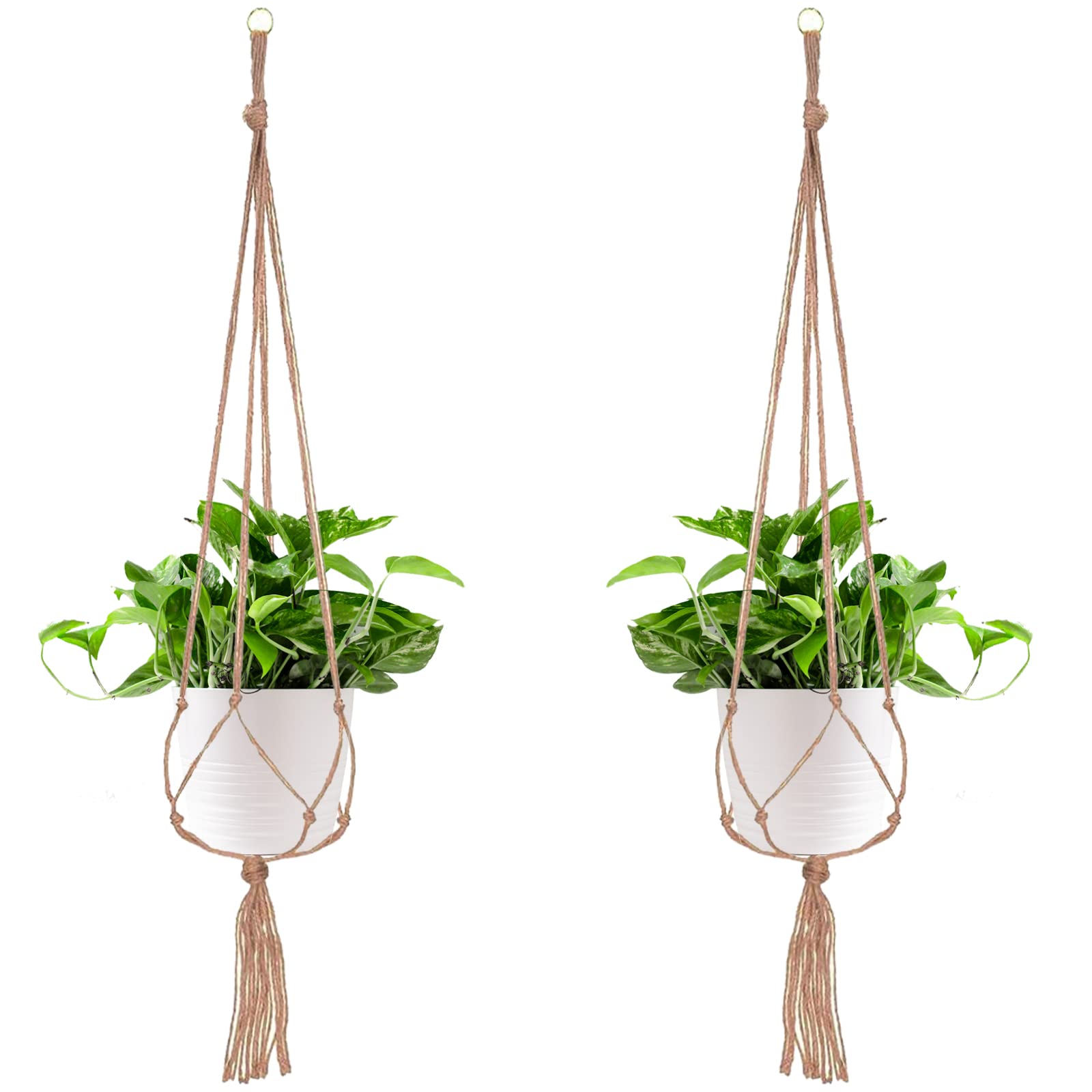 Surplex 2 Pieces Plant Hanger, Flower Pot Plant Holder with Key Ring for Indoor Outdoor Garden Home Decorations, Pure Handmade Cotton Rope for Round & Square Pots, 40.8 inch/104 cm 4 Legs