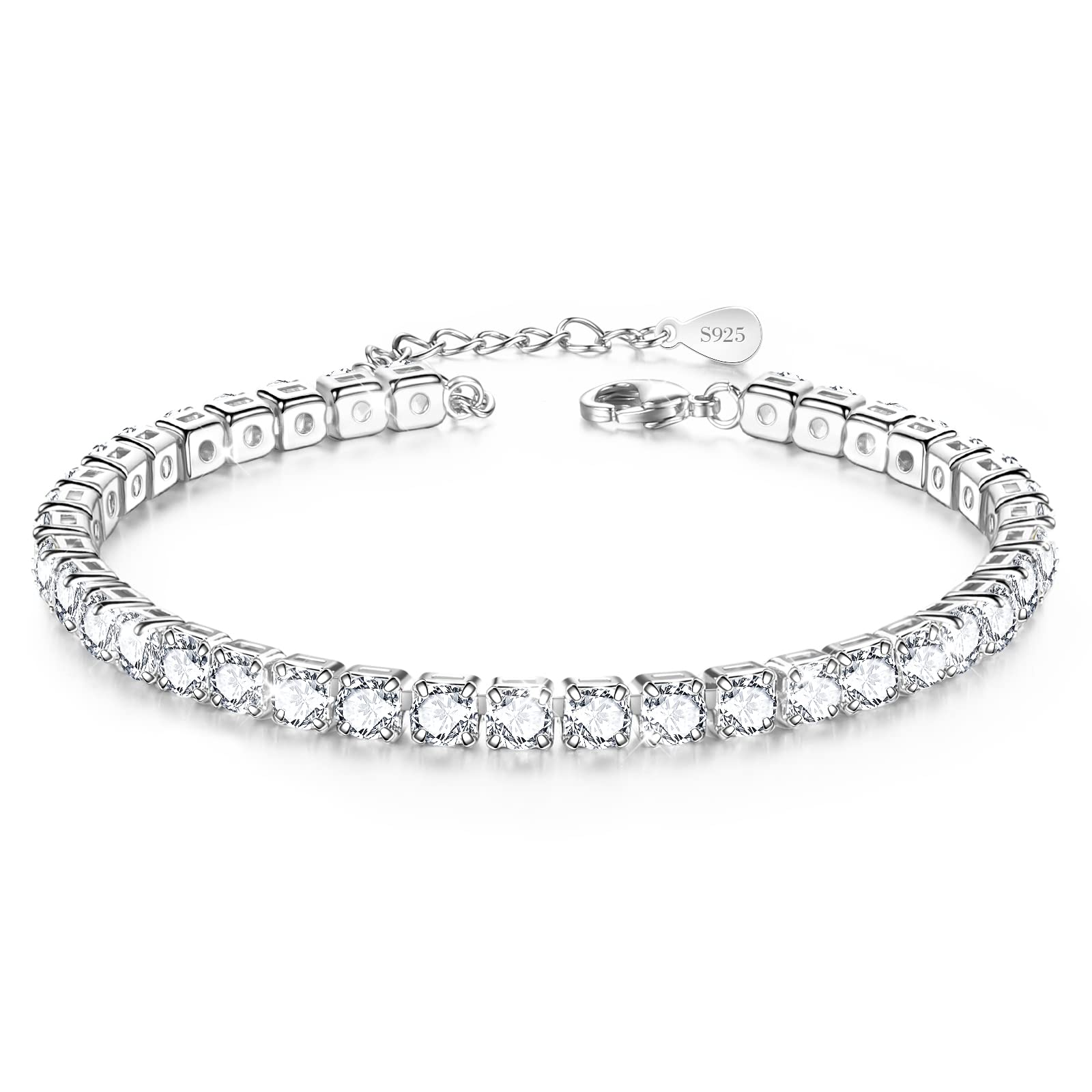 JDGEMSTONE Ankle Bracelets for Women,Tennis Sterling Silver Anklets,White Clear Zircon Ladies Bling Diamond Women's Anklet Chain, Dainty Bracelet,9+2in,Waterproof