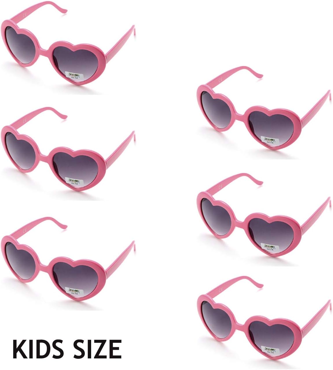 Onnea Multi 6 Packs Classic Neon Colors Heart Shaped Party Favors Sunglasses for Toddler Kids (6-pack Pink)