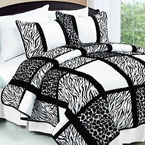 3PC Black White Zebra Animal Print Bedspread Set (King)