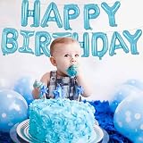 TONIFUL 16 Inch Happy Birthday Foil Letter Balloons Banner Light Blue view 3