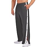 Deyeek Men's Tear Away Basketball Pants High Split Snap Button Casual Post-Surgery Sweatpants with Pockets