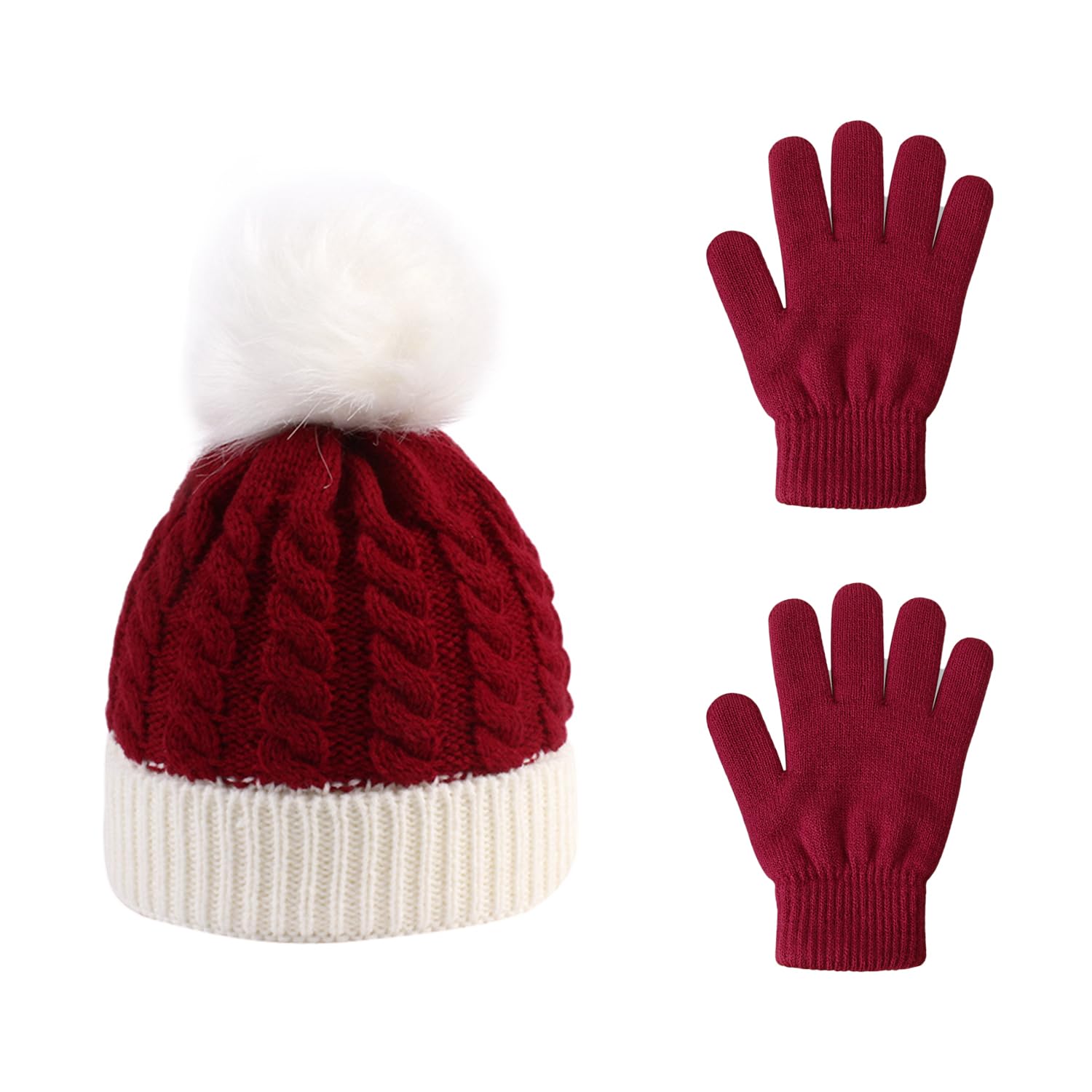 WUFGWBD 1 Children'S Woolen Hat And 1 Pair Of Children'S Gloves, Children'S Cold Protection Products, Winter Knitted Hats, Elastic And Comfortable Knitted Hats