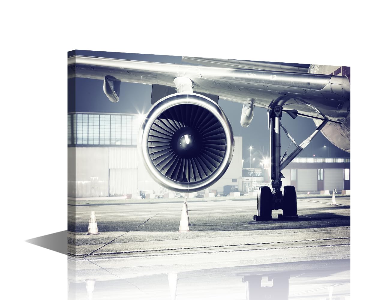 TISHIRON Wall Art for Living Room Airplane Turbine Canvas Black and White Contemporary Aircraft Engine Posters Prints Aviation Modern Artwork Ready to Hang Bedroom Office, 18x12in
