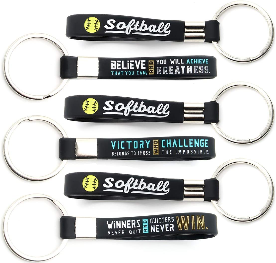 (12Pack) Softball Keychains with Motivational Quotes