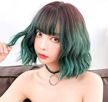 Amazon Co Jp Chhdロングウィッグ17インチショートカーリーウィメンズガールズチャーミング合成耐熱cospalyパーティーヘアウィッグ ウィッグ前髪ウィッグキャップ付き Jf256 グリーン スポーツ アウトドア
