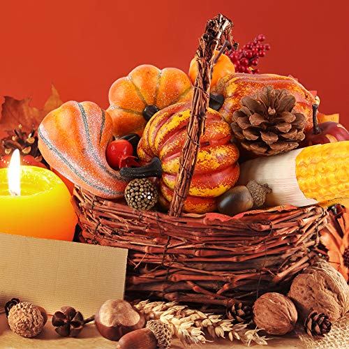 HAKACC Artificial Pumpkins, 19PCS Harvest Fruits with 30PCS Artificial Maple Leaves Fake Pumpkins and Gourds Pine Cones Acorns for Halloween Thanksgiving Decorations