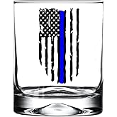 Rogue River Tactical Tattered Thin Blue Line Old Fashioned Whiskey Glass Drinking Cup Gift For Police Officer Law Enforcement