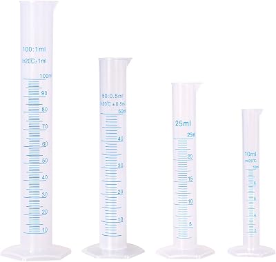 Euvoym 4pc Graduated Cylinder Set 10-100ml PP Plastic Lab Measuring Beakers