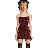 Dolls Kill Noir Rise and Fall Mesh Dress by Sugar Thrillz – Ruched Mini Dress with Heart Print & Lettuce Trim