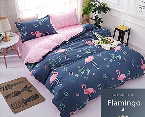 STFLY 4 Pieces Kids Bedding for Teens Boys Girls Bed Cute Animal Pattern Flamingo Printed Bed sheet set, Queen Size