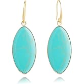 Natural Turquoise Drop Earrings Gold Elongated oval Dangle Earrings Turquoise Dangle Jewelry for Women Handmade Gemstone Earrings