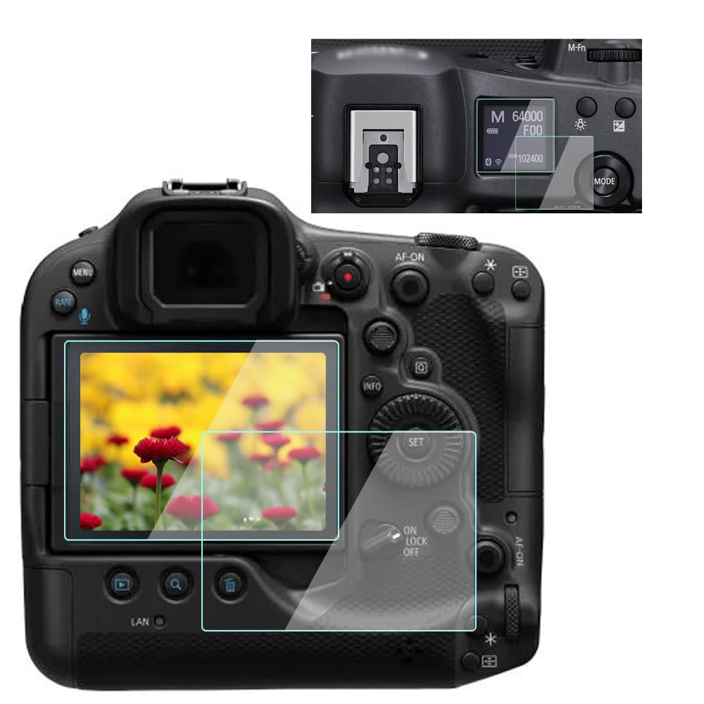 R3 Screen Protector Compatible for Canon EOS R3 /R5 Camera (2 TOP &2 LCD Screen), KOMET Tempered Glass Flim Anti-Bubble Anti-Fingerprint Anti-Dust Anti-Scrach
