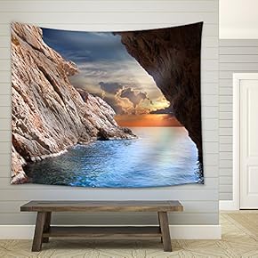 Inside View of Cave in Rising. Nature Composition - Fabric Wall Tapestry Home Decor - 51x60 inches