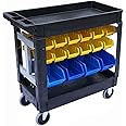 JEGS Heavy-Duty Utility Cart | 32 Storage Bins | 500 lbs. Capacity | Rounded Corners | Includes 2 Rigid & 2 Swivel Casters, 24 Small & 8 Large Bins | 5 in. x 1 1/4 in. Caster Wheels