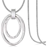 NVENF Long Sweater Chain Double Circle Pendant Necklace Bold Snake Chain Women Statement Necklace