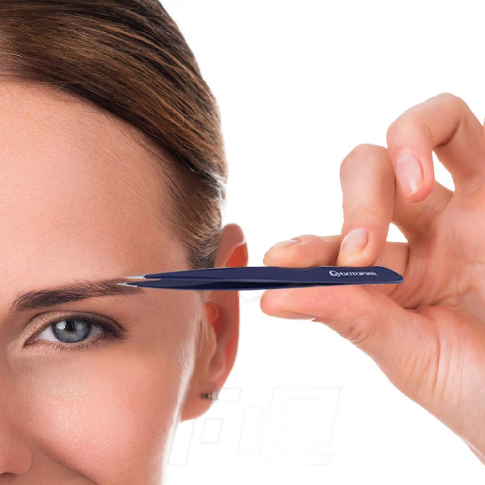 Gotofine Stainless Steel Tweezers Set of 3, Flat/Slant/Pointed, Eyebrow Plucking Strong Grip & Ultimate Precision, Includes Leather Carry Case
