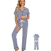 WJing Yi Jia Womens Pajamas Set 3Pcs Pajama Sets Soft Sleepwear XS-XXL Button Down Lounge Sets Nightwear Long Pants Pjs Sets