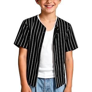 Outofgas Youth Pinstripe Baseball Jersey Boys Girls, Button Down Stripe Softball Shirt for Kids Toddler Vintage Uniform 2-14T