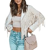 VERYPOPPA Fringe Faux Suede Leather Jackets for Women Tassel Motorcycle Moto Biker Short Open Front Tassel Coat