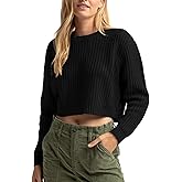 Jumppmile Women's Cropped Sweater Knit Long Sleeve Crewneck Soft Pullover Sweater Top