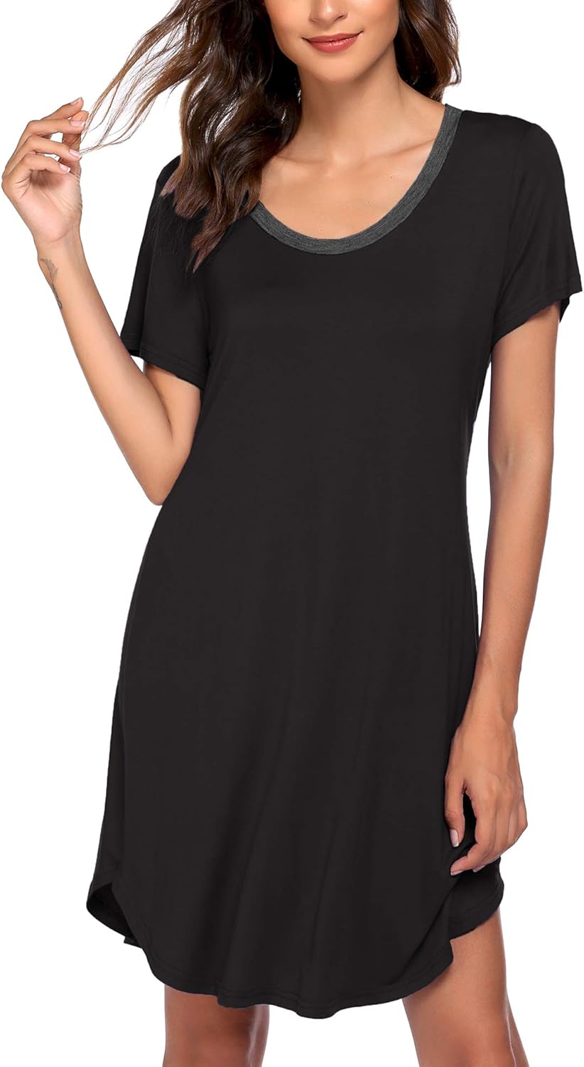 Ekouaer Women's Nightgown Short Sleeve Sleepwear Comfy Sleep Shirt Pleated Scoopneck Nightshirt S-XXL at  Women’s Clothing store
