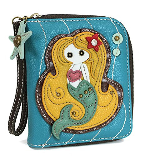 CHALA Zip Around Wallet, Wristlet, 8 Credit Card Slots, Sturdy Pu Leather Blue Mermaid One Size
