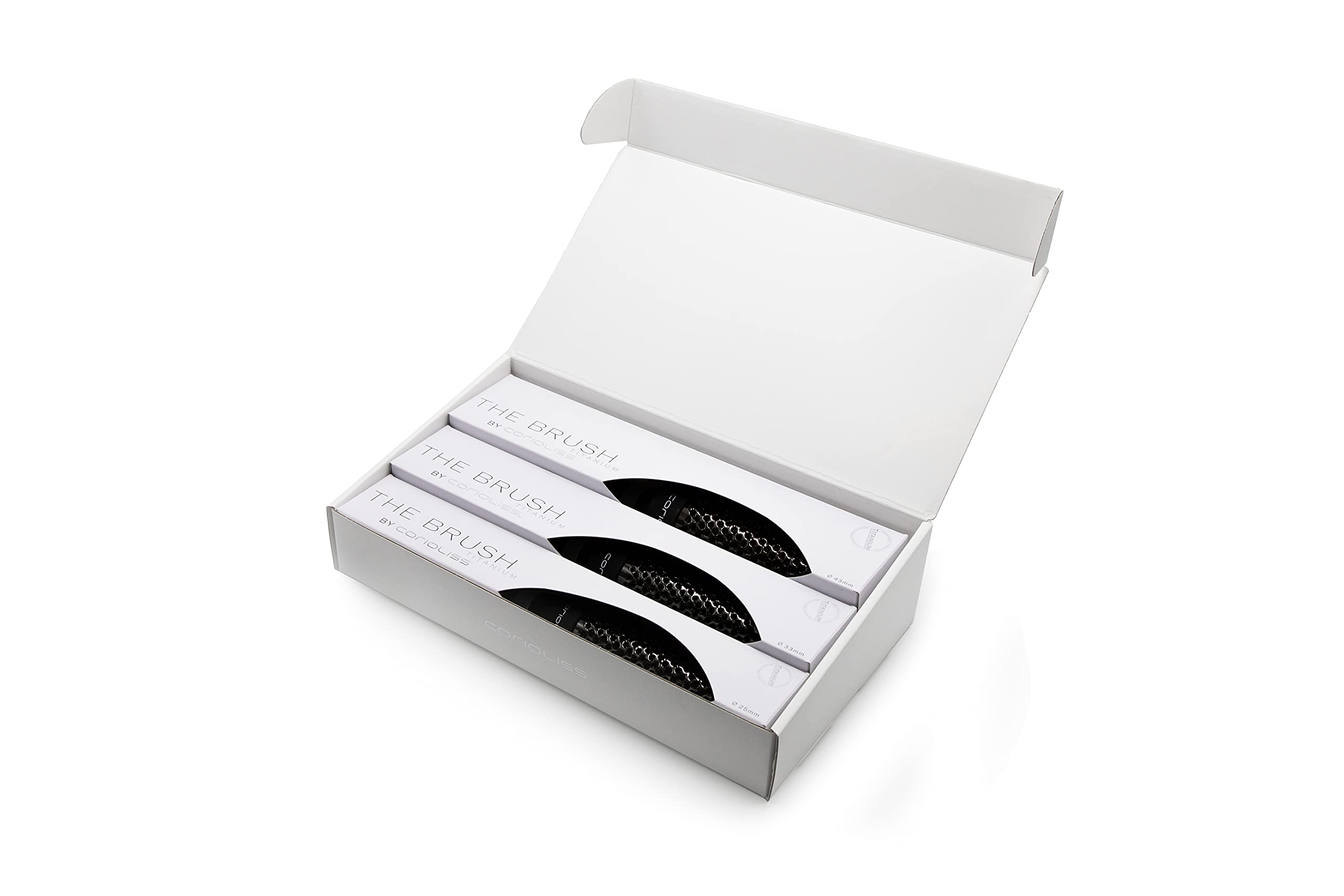 CORIOLISS | Hair Brushes for Women | Professional Titanium Round Barrel Ionic Hair Brush | Ideal for Styling Every Kind of Hair (Kit 3 43/33/25 mm)