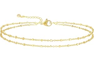 MIDEEO Gold/Silver Ankle Bracelets for Women,14K Gold Anklets for Women Waterproof Cuban Link Heart Beads Herringbone Rhinestone Anklets Set Layered Anklet Bracelets for Women Gold Jewelry Gift