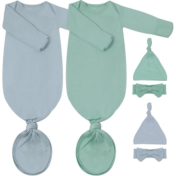 Newborn Baby Knotted Gown Super Soft Silky Infant Sleeper Baby Girl Sleep Gown With Mittens Bow Clip And Hat Set~p122021313