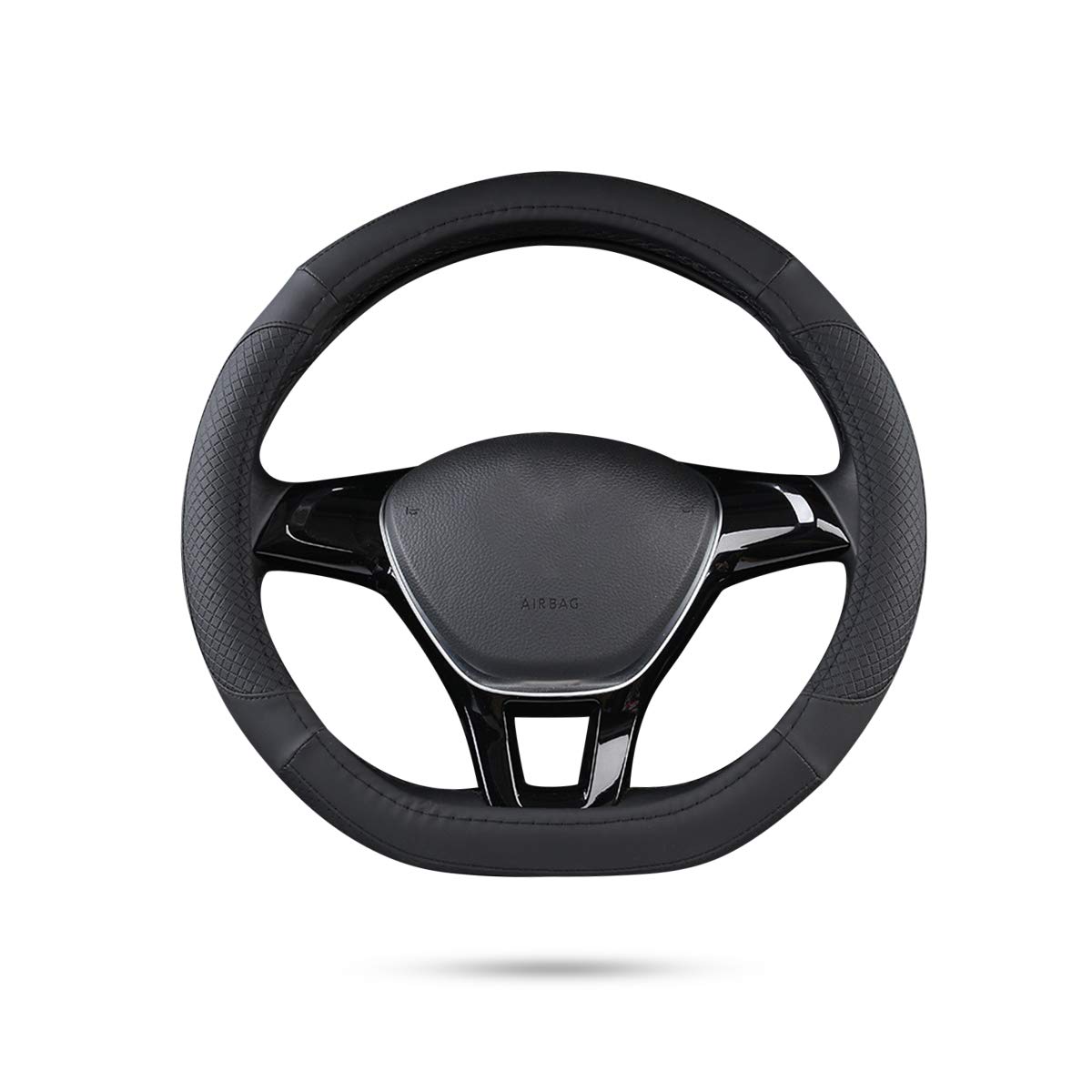 Ergocar Sport D-shape Car Steering Wheel Cover Non-slip Car Steering Wheel Protector Microfiber PU Leather Universal For Diameter 38cm(15") (Black)