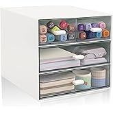 Zyners Desk Organizer with Drawer, Office Organizer with 4 Drawers, Desk Storage Box for, Desktop, Dressing table, Office, School, Home, Plastic Box and 4 Acrylic Drawers(White)