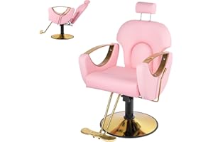 Hicomony Pink Barber Chairs for Barbershop Home, Hair Salon Chair for Hair Stylist, Reclining Styling Salon Hair Armchair with Hydraulic Pump(Pink)