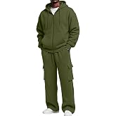 Vividcrate Men's Sweat Set 2 Piece Set Full Zip Cargo Pockets Long Sleeve Cardigan Straight Leg Sweatpants