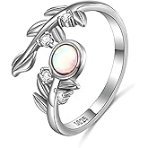 Ladytree Leaf Created Opal Promise Ring for Her Women S925 Sterling Silver Wedding Engagement Band