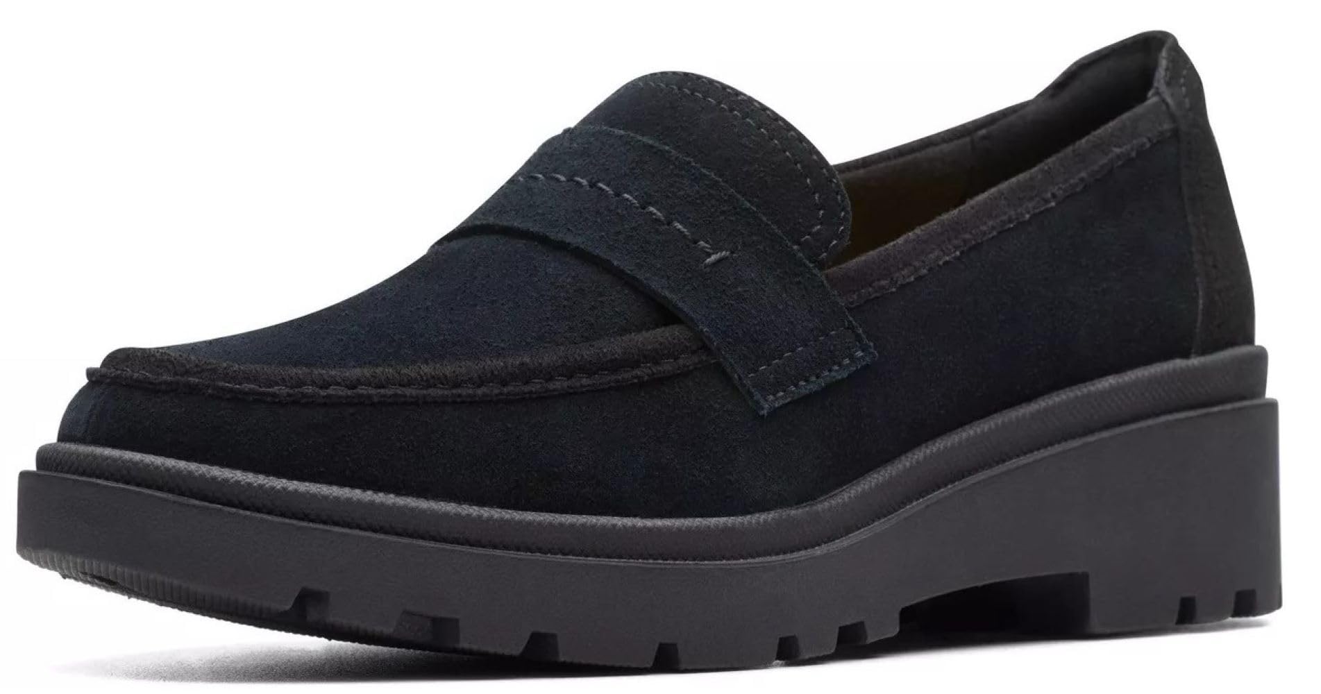 Clarks Women’s Calla Ease Loafer Flat, Black Suede, 8.5 Wide US