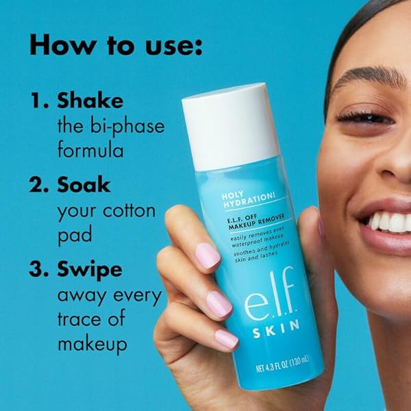 E.L.F. SKIN HOLY HYDRATION OFF MAKEUP REMOVER, LIQUID MAKEUP REMOVER FOR EYE, LIP & FACE MAKEUP, GENTLE FORMULA, VEGAN & CRUELTY-FREE