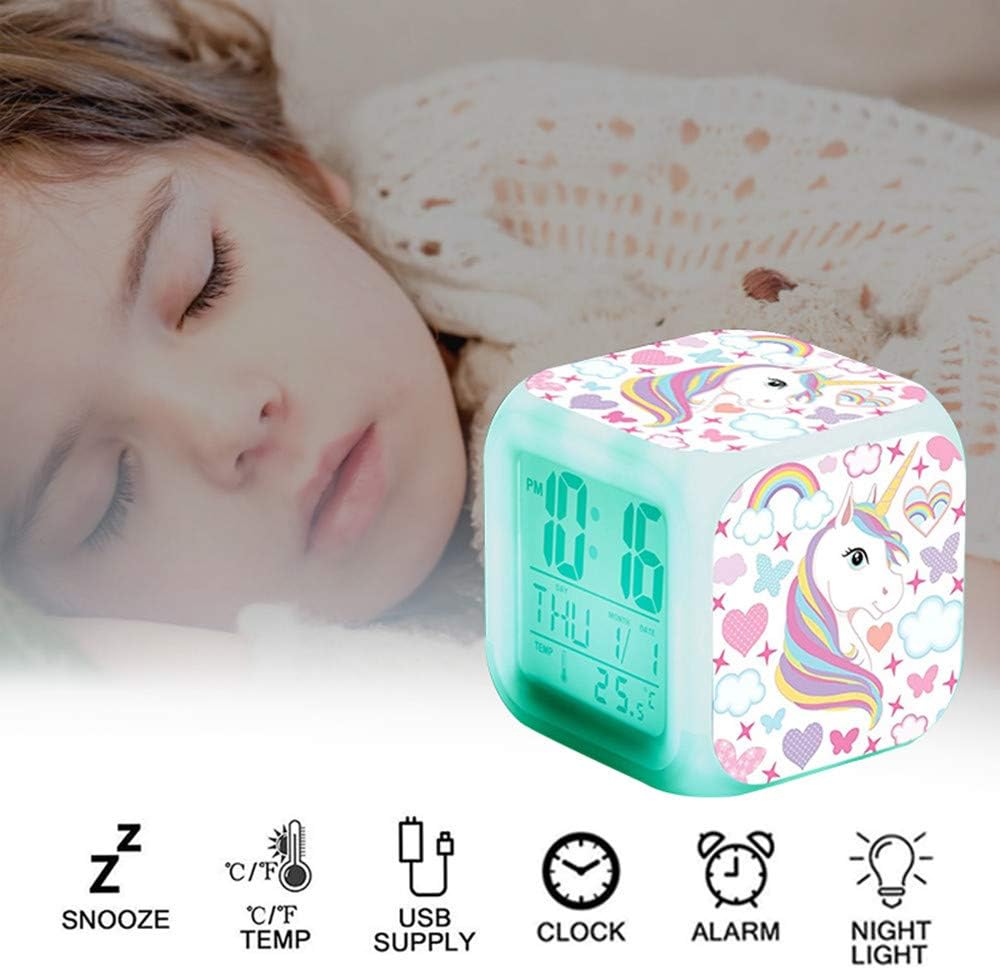 RJMAC Kids Alarm Clocks, Digital Wake Up Clock with 7 Colors Changing Light Bedside Clock with 8 Alarm Sounds, with Date Calendar Temperature for Students/Boys/Girls - Image 4