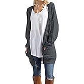 Traleubie Women's Open Front Long Sleeve Boho Boyfriend Knit Chunky Cardigan Sweater