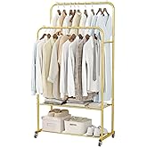 SUOERNUO Clothes Rack with Wheels Garment Rack for Hanging Heavy-Duty Clothing Rack Metal Rolling Clothes Shelves for Bedroom