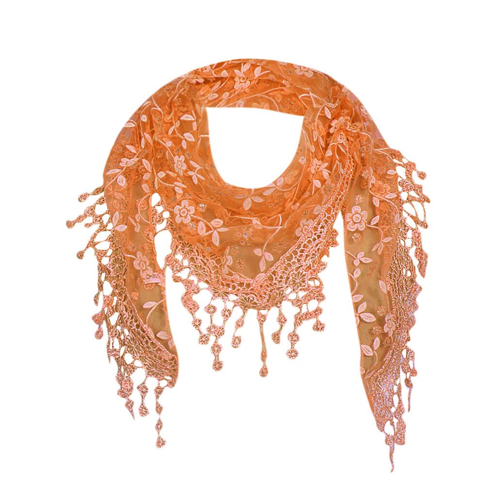 Photo 1 of Cotchear Lace Scarf Floral Crochet Lightweight Tassel Sheer Wrap Scarves Shawl (Orange)