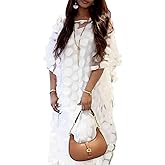 TIDOIRSA African Dresses for Women, African Clothes Embroideried Chiffon Flower Plus Size Party Wedding Dresses (Long White, One Size)