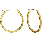 14K Gold Cube Hoop Earrings for Women - Hypoallergenic Latch Back Small Beaded Hoops Minimalist Lightweight Golden Jewelry Gifts for Everyday Birthday Anniversary