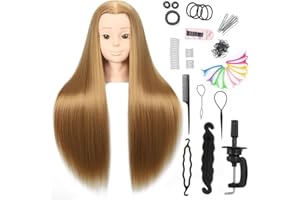 Headdoll 26"-28" Mannequin Head Styling Mannequin Head for Hair Styling and Free Table Stand Training Head Manikin Cosmetology Doll Head with Long Fiber Hair Hairdresser Practice Head for Stylist