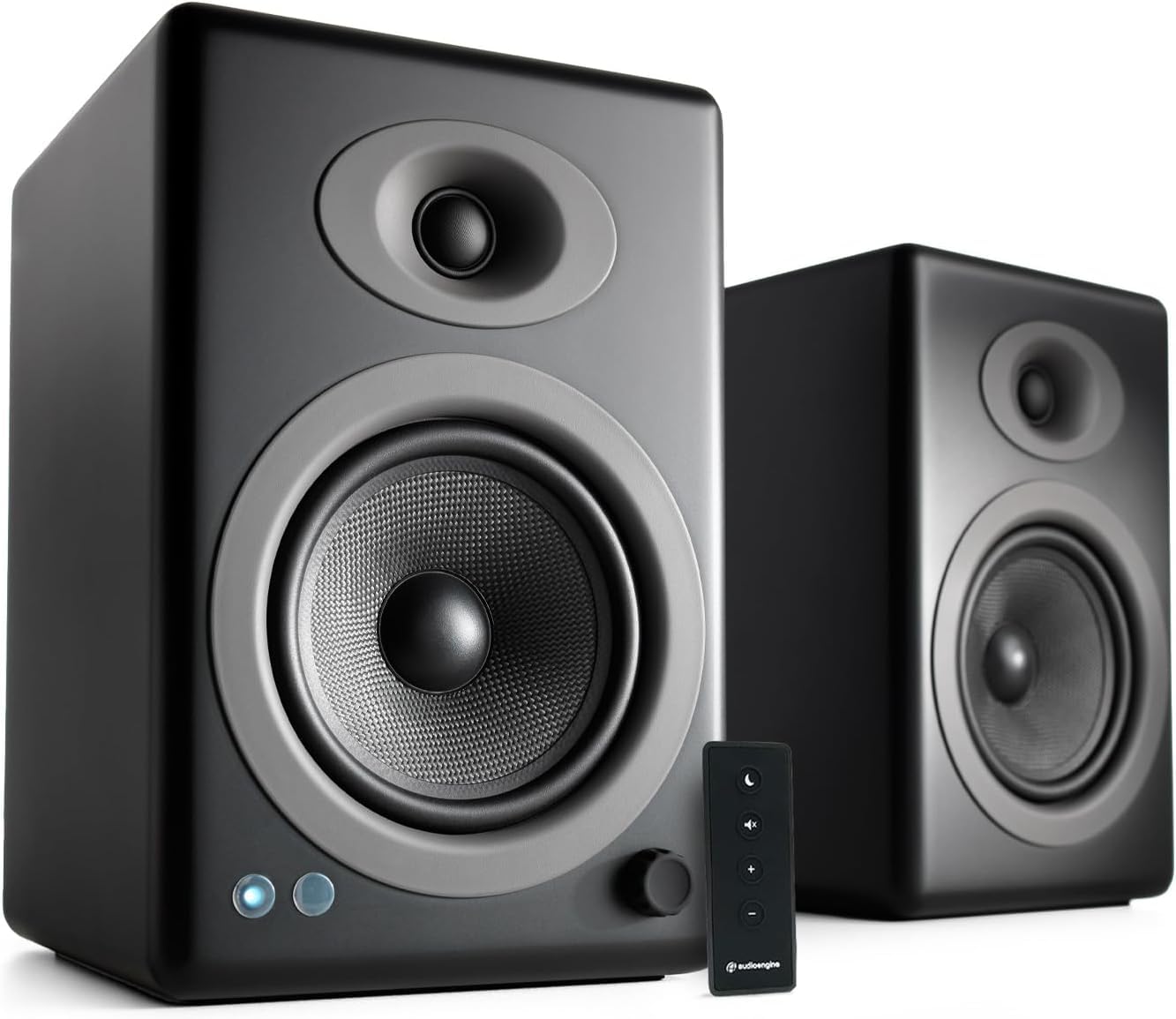 Audioengine A5+ Classic 150W Powered Bookshelf Speakers | Built-in Analog Amplifier | Remote Control | RCA and 3.5mm inputs | Cables included (Satin Black)