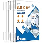 Dynta 6 Pack Acrylic Sign Holder 8.5 x 11 Wall Mount, Clear Plastic Frames with Adhesive Tape, Vertical Fly Holder for Office, Restaurant, School and Home, No Drilling Required
